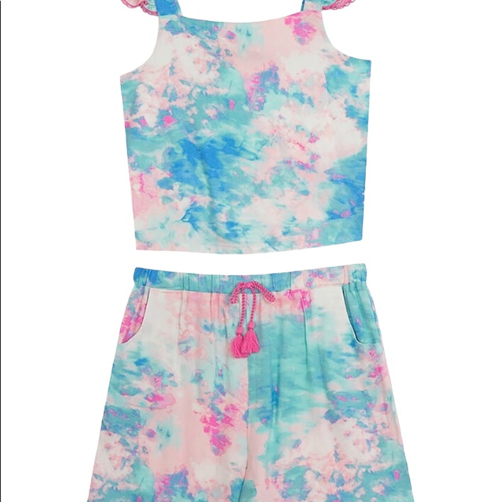 RARE EDITIONS Baby Girls Tie Dye Flutter Sleeve With Shorts Set - Picture 2 of 7